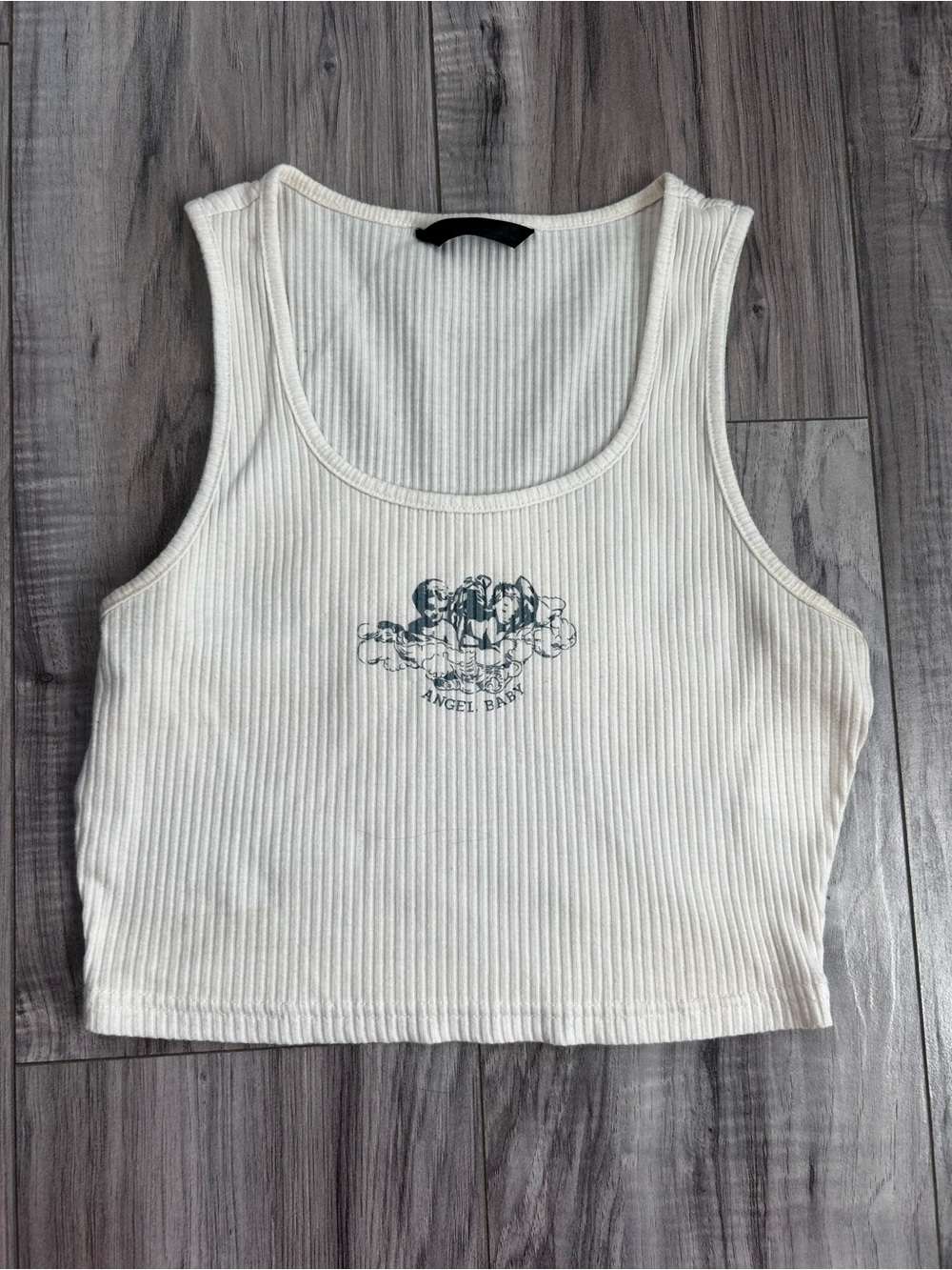 SHEIN White Ribbed Tank Top “Angel Baby”